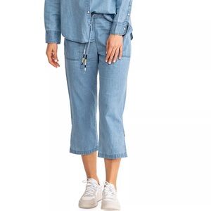 KERRI ROSENTHAL Large Chambray Mia Patch Pocket Lightweight Cotton Cropped Pants